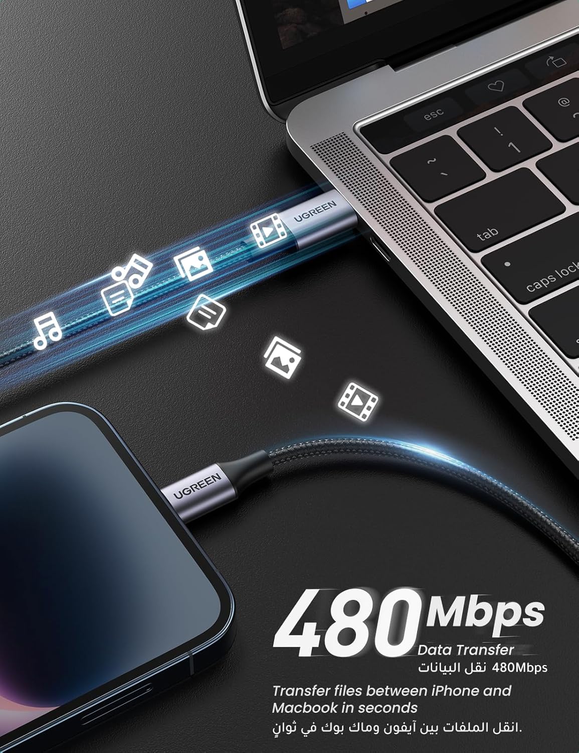 UGREEN Lightning Cable 1M [MFi Certified] 2.4A, iPhone Charger Cable USB A to Lightning Cord Power Delivery PD 20W, Compatible for iPhone 14/14 Pro/Plus/Pro Max, 6-13 All Series, iPad