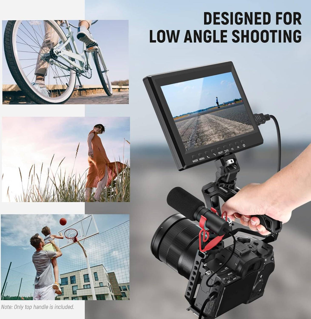NEEWER Camera Top Handle CA007 with ARRI 3/8" Locating Pins Silicone Grip, 1/4" & 3/8" Mounting Threads, 3 Cold Shoe Mounts Compatible with Camera Cages, Video Rigs, SmallRig Handles