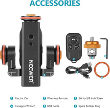 Neewer Motorized Camera Video Dolly with Scale Indication, Electric Track Skater, Straight Line/Curve/Pitch , Wireless Remote Control, 3 Speed Adjustable for Canon Nikon DSLRs & Phones | AWP013373