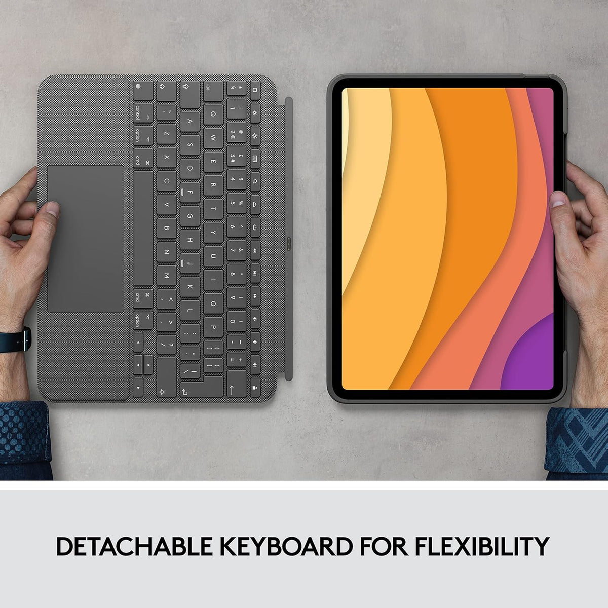 Logitech Combo Touch iPad Pro 12.9-inch (5th, 6th gen - 2021, 2022) Keyboard Case - Detachable Backlit Keyboard with Kickstand, Click-Anywhere Trackpad, Smart Connector - Grey; Arabic Layout