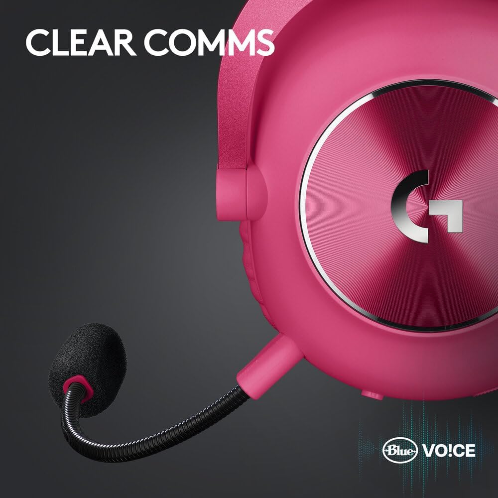 Logitech G PRO X 2 LIGHTSPEED Wireless Gaming Headset, Detachable Boom Mic, 50mm Graphene Drivers, DTS:X Headphone 2.0-7.1 Surround, Bluetooth/USB/3.5mm Aux, for PC, PS5 - Magenta
