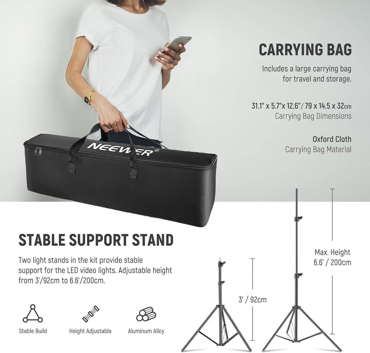 NEEWER Upgraded 660 PRO II RGB LED Video Light with App Control&Stand Kit, 2 Pack Constant 50W No Color Shift/1% Precise Min Dimming/360° RGB/CRI97+/3200K~5600K for Game Streaming YouTube Photography
