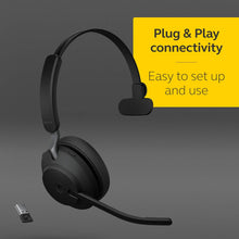 Jabra Evolve2 65 Wireless PC Headset – Noise Cancelling Microsoft Teams Certified Mono Headphones With Long-Lasting Battery – USB-A Bluetooth Adapter – Black