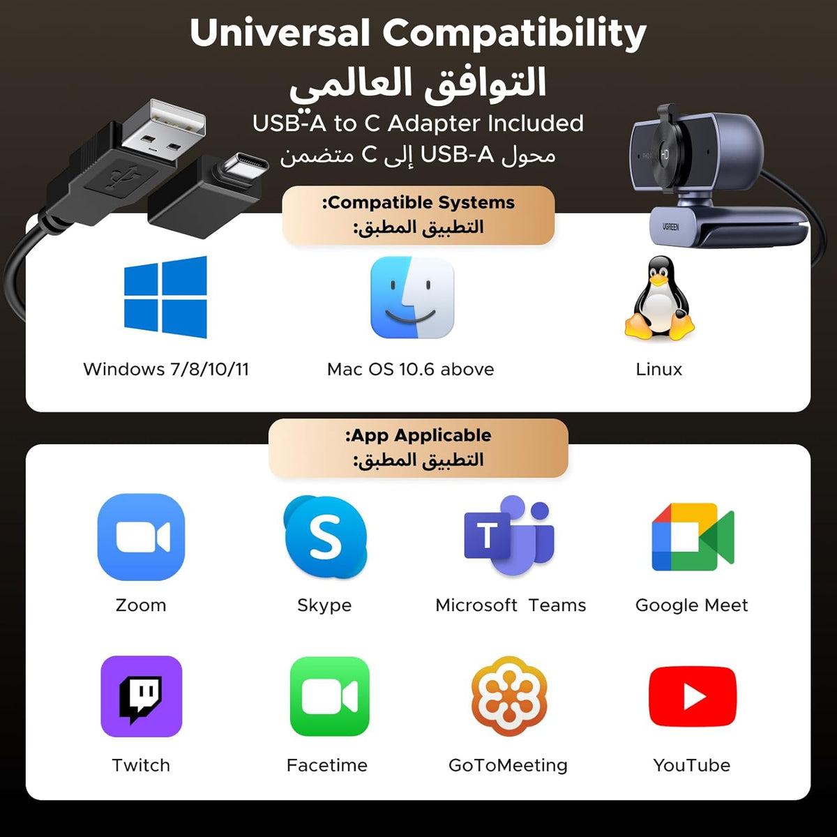 UGREEN 4K Webcam with Microphone, Built-in Privacy Cover, Autofocus Streaming Webcam, 70°FOV Computer Camera, Plug and Play USB Webcam for Online Calling/Conferencing, Zoom/Facetime/YouTube, Laptop/PC
