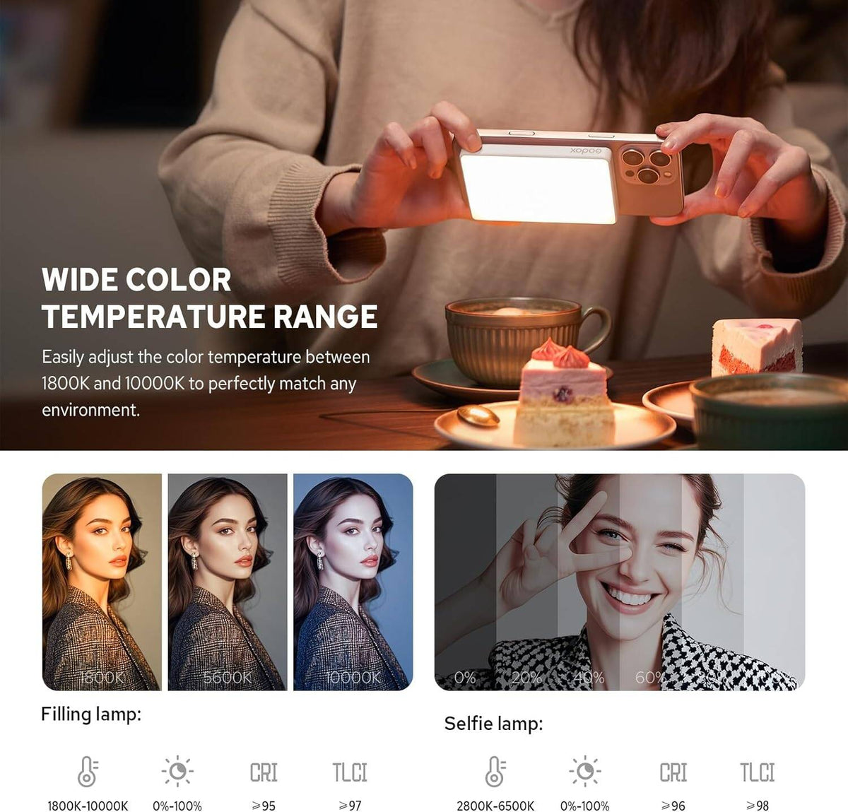 Godox MA5R 2-in-1 RGB Phone Selfie Light & Magnetic Power Bank Ultra-Thin 4900mAh Light with 1800K-10000K Color Temp, NFC/Bluetooth Control, 14 FX Modes for Photo & Camping | MA5R