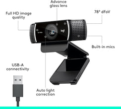 Logitech 1920 x 1080 Resolution Webcam ForSmart TVs - C922