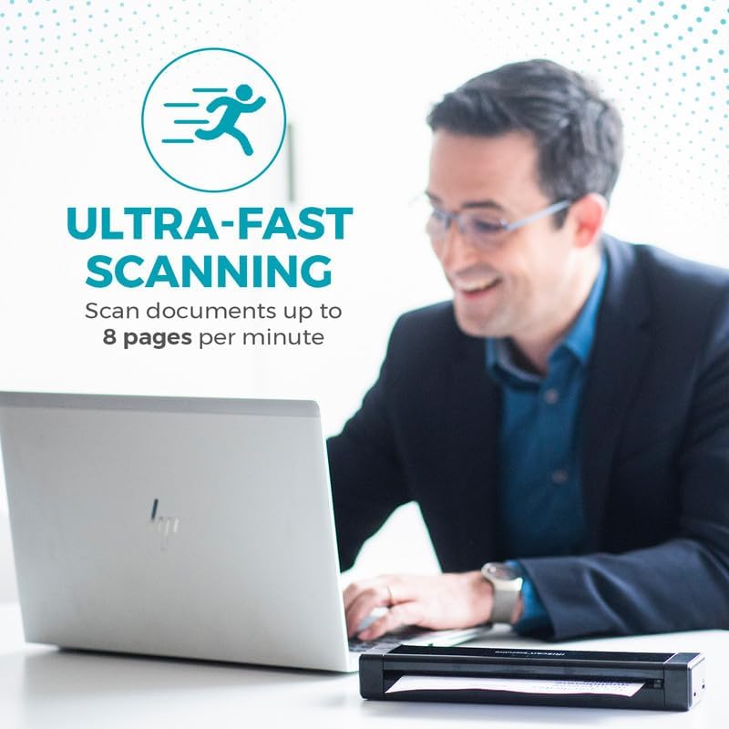 IRIScan Executive Portable Duplex Scanner - v4pro 8PPM Document Scanner: Free PDF Editor, USB, Scan to Word, PDF, XLS, Business Cards to Outlook, Duplex Scanner Win.