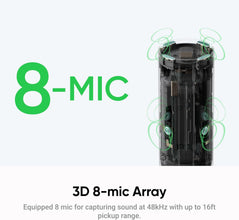 Insta360 Wave - AI Speakerphone, Bluetooth, Voice Recorder, 8 Noise-Canceling Mics w/Beamforming, AI Transcript & Summary, Support 99 Languages, 32GB Storage, Meetings, Podcasts, Livestreams