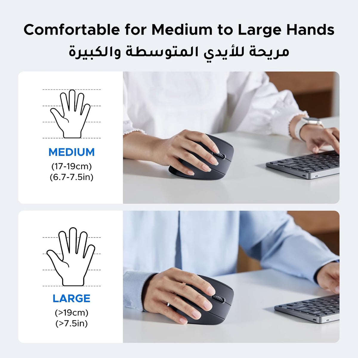 UGREEN Vertical Ergonomic Mouse, 4000 DPI Wireless Mouse Bluetooth & 2.4GHZ USB Receiver, 4 Adjustable DPI 1000/1600/2000/4000, Compatible Windows/MacOS/Linux/Chrome/Android, for MacBook, PC, Tablet