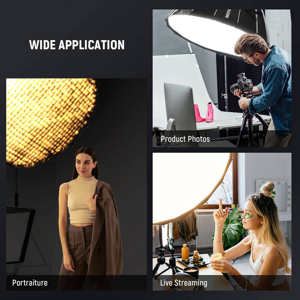 Neewer Parabolic Softbox, 16 Ribs, Reflective Silver Interior, Widely Compatible Bowens Mount, Soft, Directional Light Quality, Includes Fabric Grid, Black | SF120Q