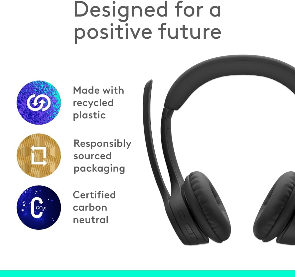 Logitech Zone 300 Wireless Bluetooth Headset With Noise-Cancelling Microphone, Compatible with Windows, Mac, Chrome, Linux, iOS, iPadOS, Android – Midnight Black