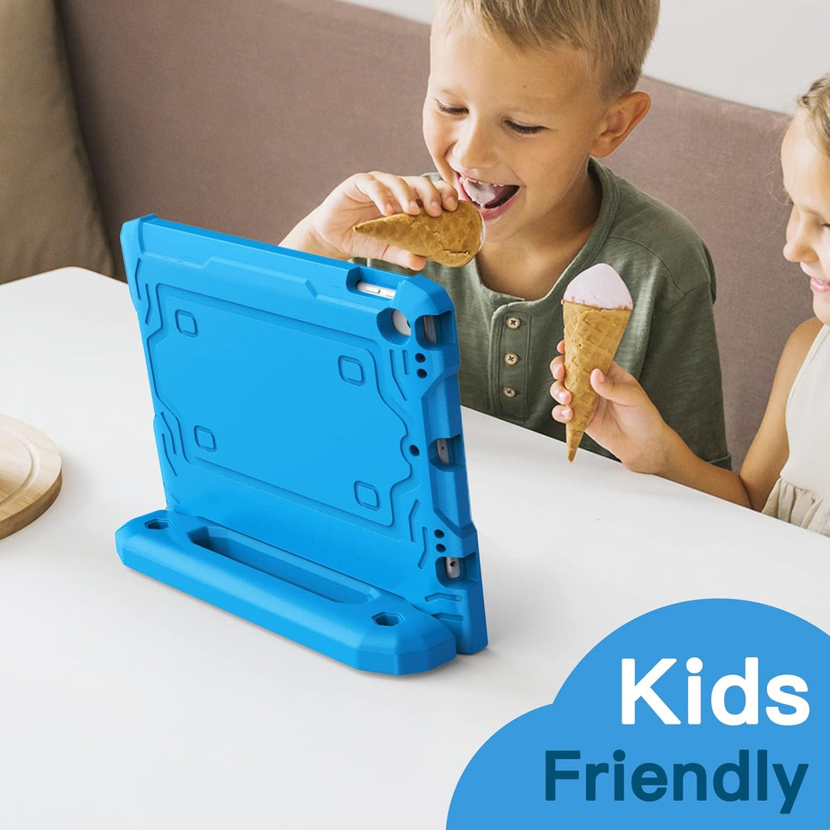 ETech Kids Case for iPad 10.2-Inch (9th/8th/7th Generation, 2021/2020/2019) with Built-in Screen Protector, Shockproof Full-Body Handle Stand Tablet Protective Cover (Blue)