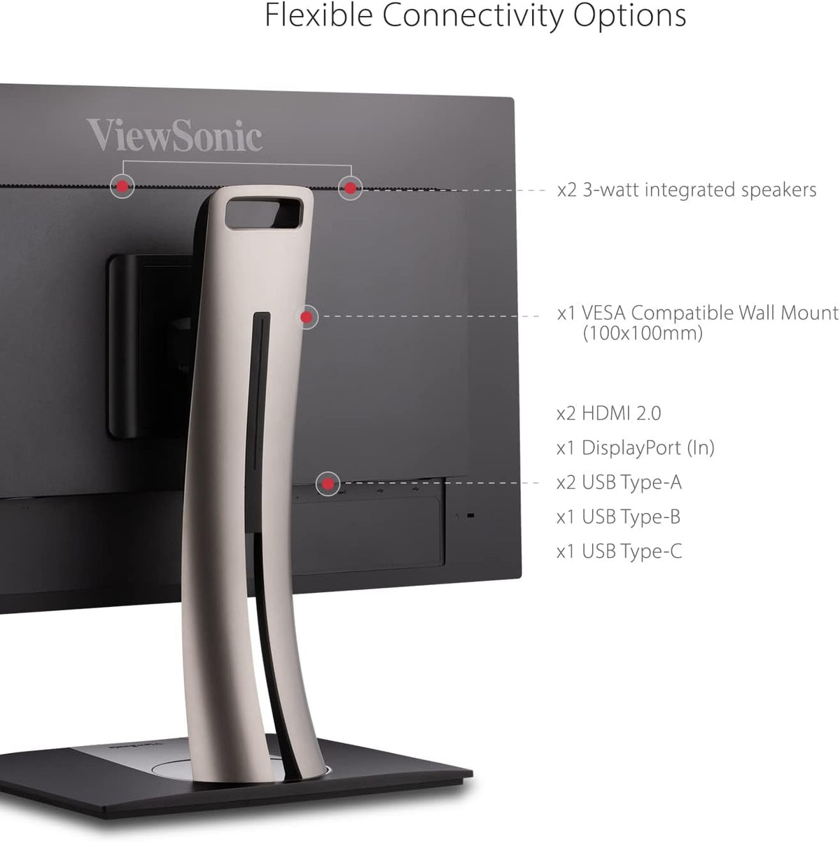 ViewSonic VP3256-4K, 32 inch, UHD (Ultra HD), 60Hz, 5ms, Adaptive Sync, Auto Pivot & Ergonomic Stand with tilt, Support USB-C with 60W high-speed charging, plus HDMI 2.0, DisplayPort 1.4, USB3.2