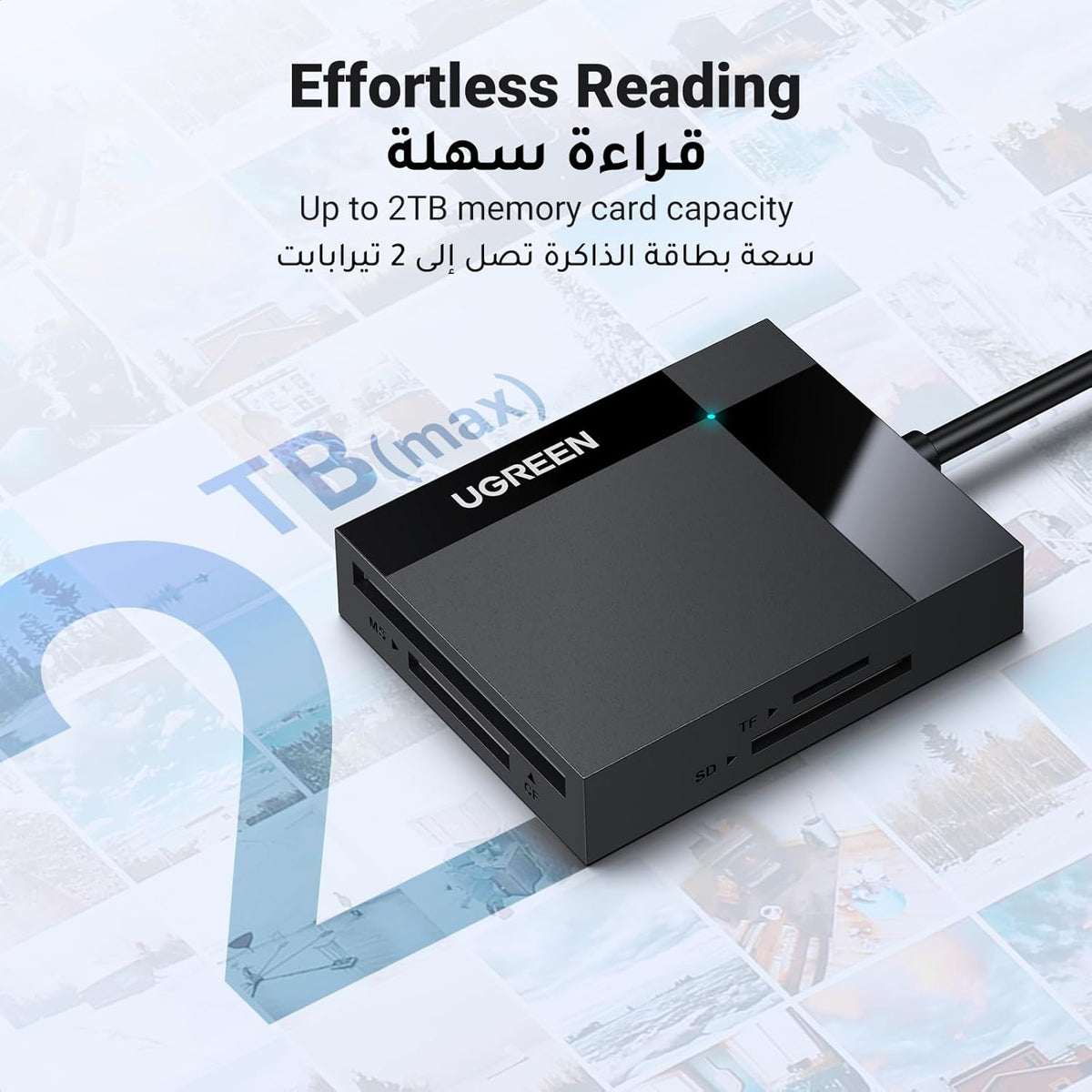 UGREEN USB 3.0 SD Card Reader 4-in-1 Micro SD Card Reader Memory Adapter 5Gbps for CF, CFI, TF, SDXC, SDHC, MMC, RS-MMC, SDXC, Micro SDHC, UHS-I Cards - Black