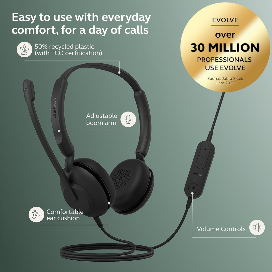 Jabra Evolve 10 Wired Headset with Noise-Cancelling Microphone for PC/Laptop Use