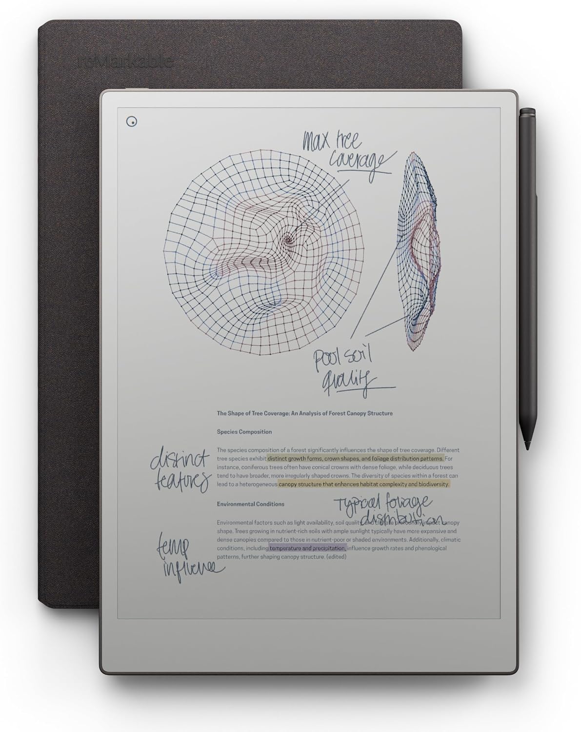 reMarkable Paper Pro 11.8” reMarkable Paper Tablet, Marker Plus Pen with Eraser, and a Book Folio Cover in Mosaic Weave – Basalt Offical Company refurbished