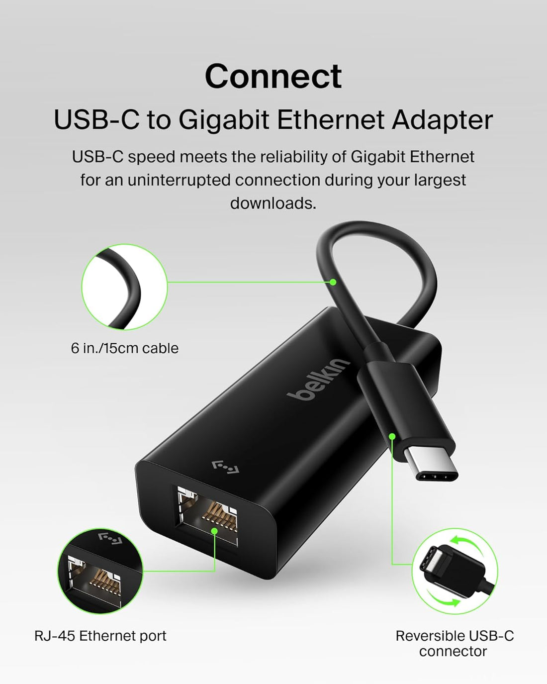 Belkin Usb-If Certified Usb Type C (Usb-C) To Gigabit Ethernet Adapter