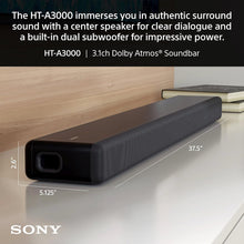 Sony HT-A3000 3.1ch Dolby Atmos Soundbar Surround Sound Home Theater with DTS:X Works with Google Assistant