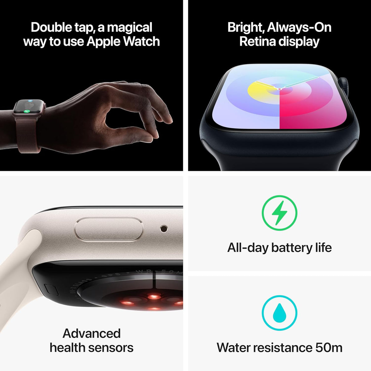 Apple Watch Series 9 [GPS 45mm] Smartwatch with Midnight Aluminum Case with Midnight Sport Band S/M. Fitness Tracker, Blood Oxygen & ECG Apps, Always-On Retina Display, Water Resistant