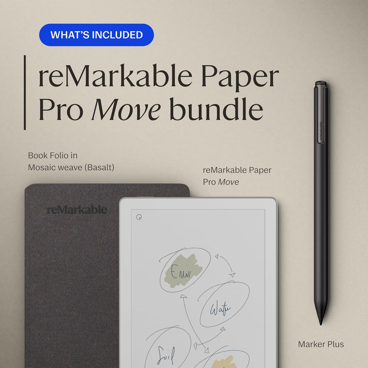 reMarkable Paper Pro Move with Marker Plus and Basalt Book Folio