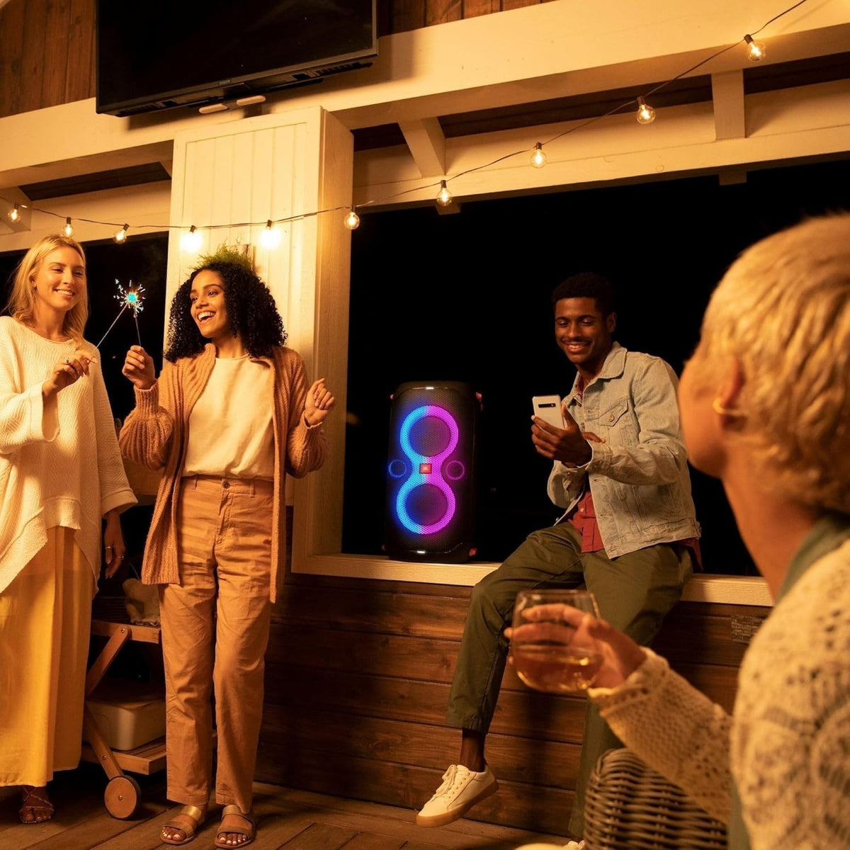 JBL Party Box 110 and Wireless Microphone Bundle Speaker and Microphone with LED Light Effect, 160W Power, 12 Hour Playback, IPX4 Waterproof - Black