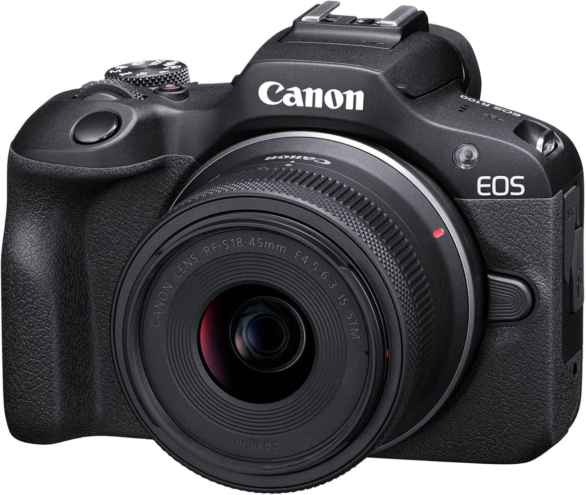 Canon EOS R100 Mirrorless Camera with RF-S 18-45mm F4.5-6.3 IS STM Lens, Black