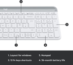 Logitech MK470 Slim Wireless Keyboard and Mouse Combo - Modern Compact Layout, Ultra Quiet, 2.4 GHz USB Receiver, Plug n' Play Connectivity, Compatible with Windows - White