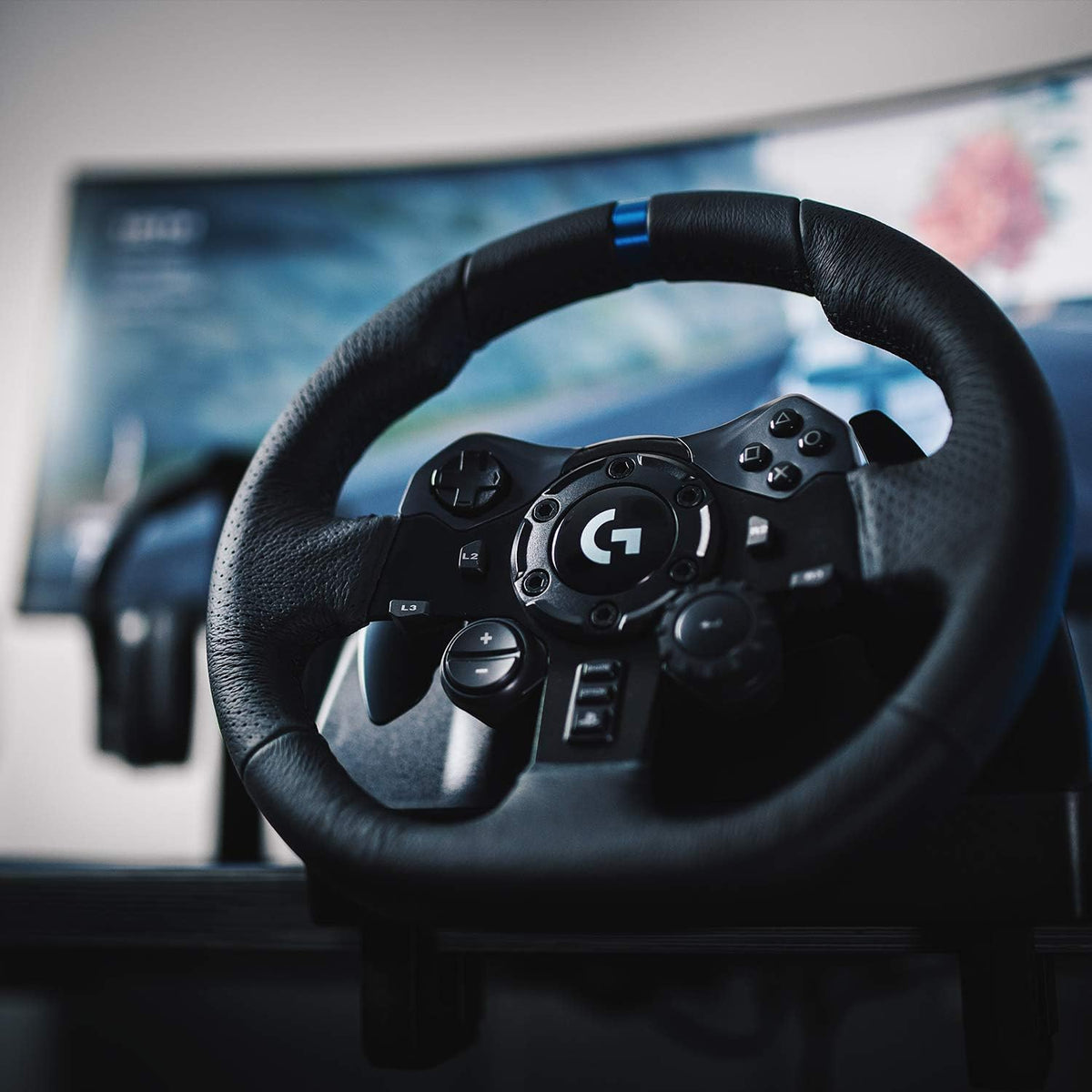Logitech G923 Racing Wheel and Pedals, TRUEFORCE Feedback, Responsive Driving Design, Dual Clutch Launch Control, Genuine Leather Steering Wheel Cover, for PS5 Pro, PS5, PS4, PC - Black - UAE Version