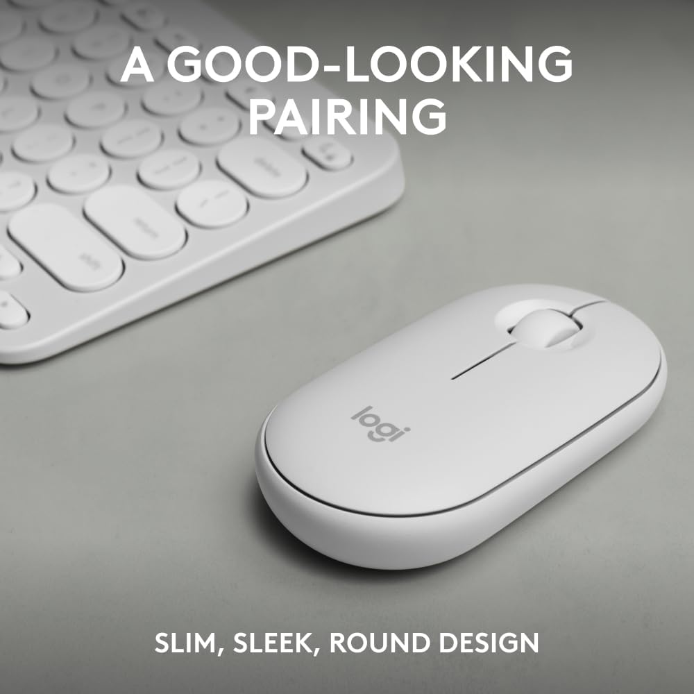 Logitech Pebble 2 Combo, Wireless Keyboard and Mouse, Quiet and Portable, Customisable, Logi Bolt, Bluetooth, Easy-Switch for Windows, macOS, iPadOS, Chrome - White