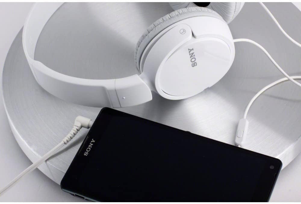 Sony MDR ZX110AP Wired On Ear Headphones with tangle free cable, 3.5mm Jack, Headset with Mic for Phone Calls, White, MDRZX110AP/W