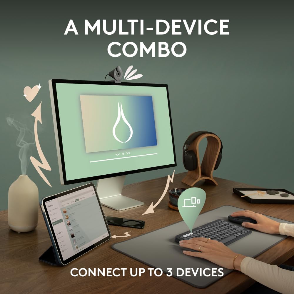 Logitech Pebble 2 Combo, Wireless Keyboard and Mouse, Quiet and Portable, Customisable, Logi Bolt, Bluetooth, Easy-Switch for Windows, macOS, iPadOS, Chrome - White