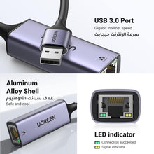 UGREEN USB 3.0 Ethernet Adapter Aluminum USB 3.0 to Network 1000Mbps Gigabit RJ45 LAN Internet Adapter Converter Compatible with MacBook iMac PC Switch Surface Pro Windows Mac OS/IOS Linux, and more