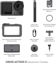 DJI Osmo Action 3 Adventure Combo Waterproof Action Camera with 4K HDR 10-Bit Color Depth HorizonSteady Cold Resistant & Long-Lasting Extension Rod Vlogging Camera for YouTube
