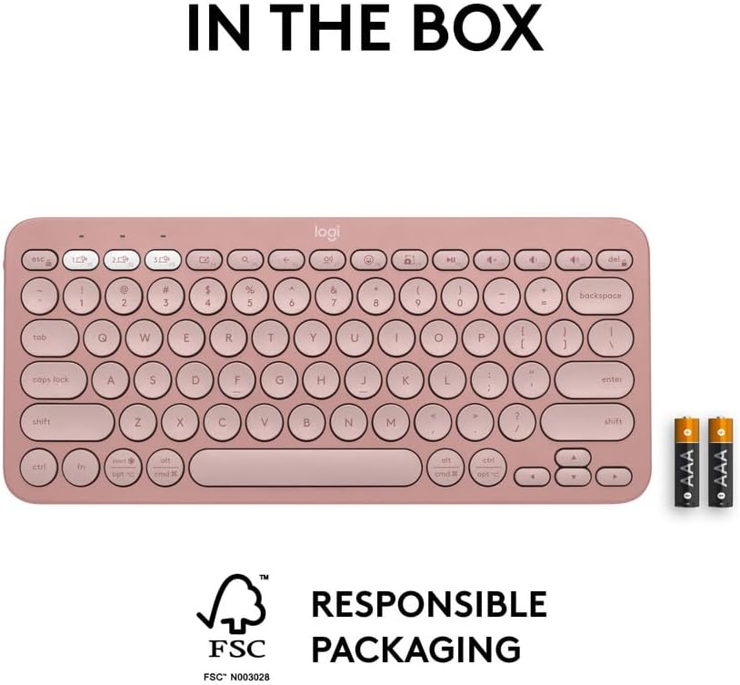 Logitech Pebble Keys 2 K380s, Multi-Device Bluetooth Wireless Keyboard with Customisable Shortcuts, Slim and Portable, Easy-Switch for Windows, macOS, iPadOS, Android, Chrome OS, US Intl Layout - Rose