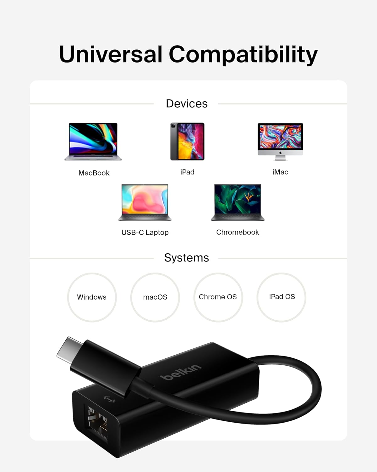Belkin Usb-If Certified Usb Type C (Usb-C) To Gigabit Ethernet Adapter, Compatible With Usb-C Devices Including New Macbook, Macbook Pro (2016), Xps And Chromebook Pixel (F2Cu040Btblk)