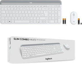 Logitech MK470 Slim Wireless Keyboard and Mouse Combo - Modern Compact Layout, Ultra Quiet, 2.4 GHz USB Receiver, Plug n' Play Connectivity, Compatible with Windows - White