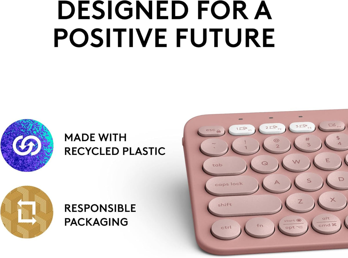 Logitech Pebble Keys 2 K380s, Multi-Device Bluetooth Wireless Keyboard with Customisable Shortcuts, Slim and Portable, Easy-Switch for Windows, macOS, iPadOS, Android, Chrome OS, US Intl Layout - Rose