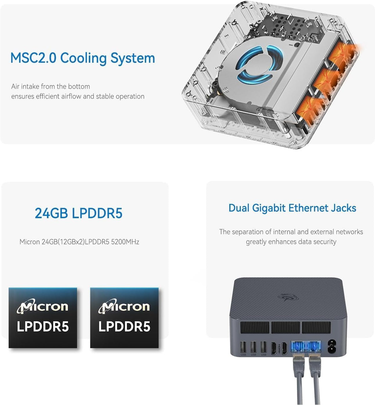 Beelink EQi12 Mini-pc, Intel Core i7 12650H (10C/16T, tot 4,7GHz), 24GB LPDDR5 500G M.2 PCIe4.0 SSD Mini Computer, 4K Dual Display/WiFi 6/BT5.2/Dual Gigabit LAN