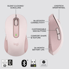 Logitech Signature M650 Wireless Mouse - for Small to Medium Sized Hands, 2-Year Battery, Silent Clicks, Customisable Side Buttons, Bluetooth, for PC/Mac/Multi-Device/Chromebook - Rose