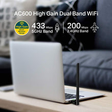 TP-Link AC600 High Gain USB Wi-Fi Dongle, Dual Band Wi-Fi Adapter with 5dBi Antenna for PC/Desktop/Laptop, Supports Windows11/10/8.1/8/7/XP, Mac OS X 10.9-10.14 (Archer T2U Plus)