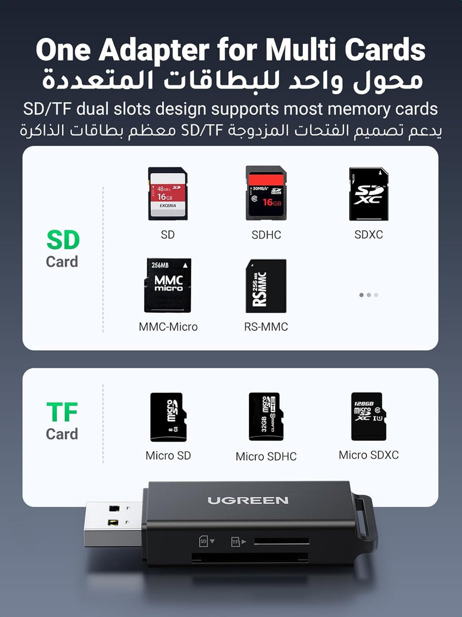 UGREEN SD Card Reader Portable USB 3.0 Dual Slot Flash Memory Card Adapter Hub for TF