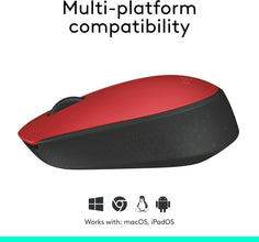 Logitech M171 Wireless Mouse for PC, Mac, Laptop, 2.4 GHz with USB Mini Receiver, Optical Tracking, 12-Months Battery Life, Ambidextrous - Red
