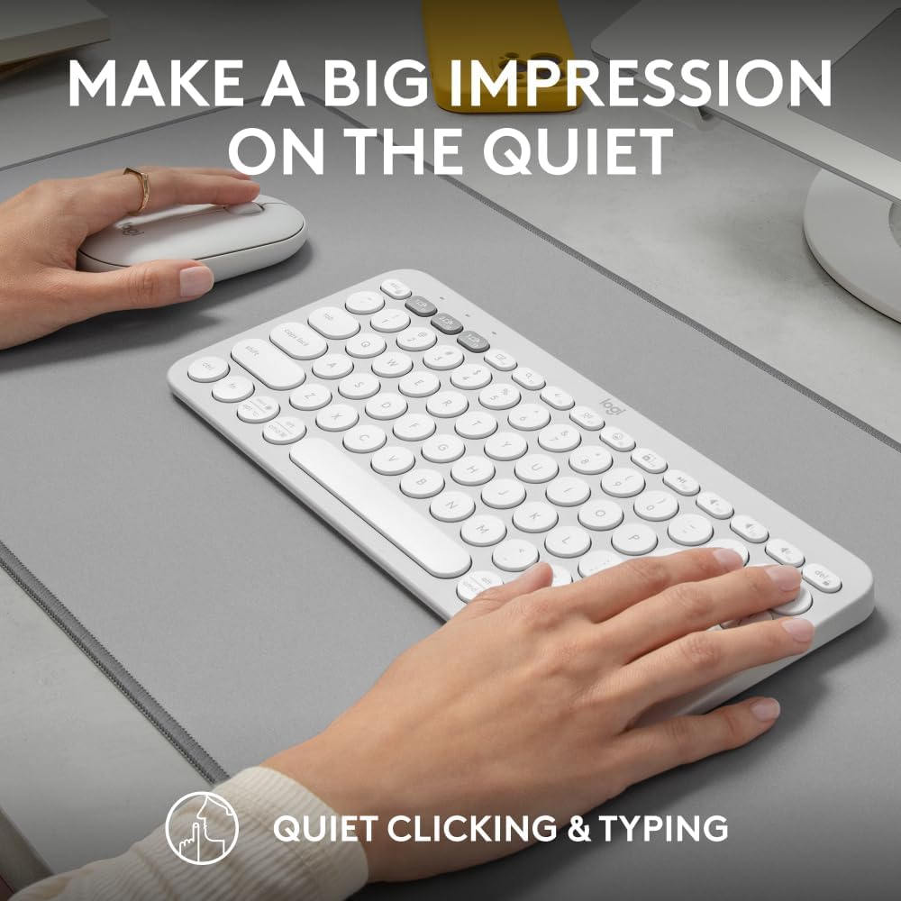 Logitech Pebble 2 Combo, Wireless Keyboard and Mouse, Quiet and Portable, Customisable, Logi Bolt, Bluetooth, Easy-Switch for Windows, macOS, iPadOS, Chrome - White