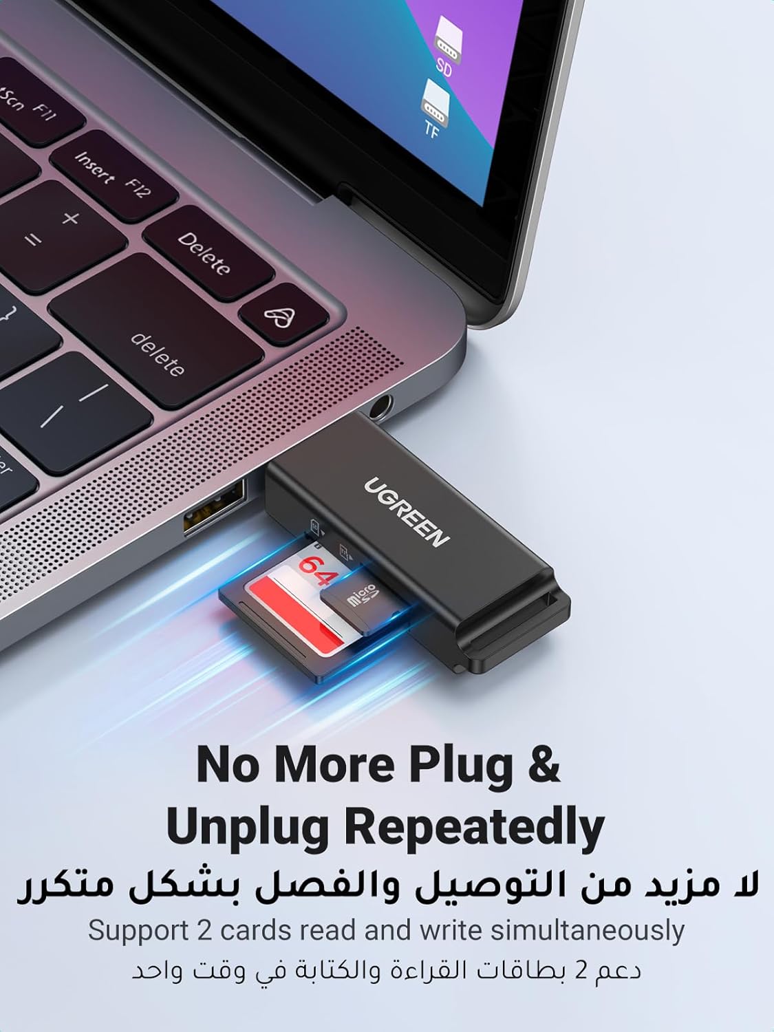 UGREEN SD Card Reader Portable USB 3.0 Dual Slot Flash Memory Card Adapter Hub for TF, Micro SD, SDXC, SDHC, MMC, RS-MMC, Micro SDXC, UHS-I for Mac, Windows, Linux, Chrome, PC, Laptop