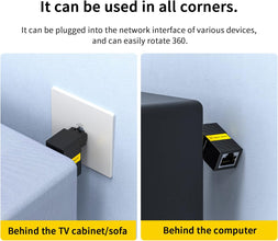 JUXINICE 360° Rotation 90 Degree Rightangle Ethernet LAN RJ45 Malet to Female, Cat5 Cat5e Cat6 Ethernet Extender Adapter (2-Pack) Black