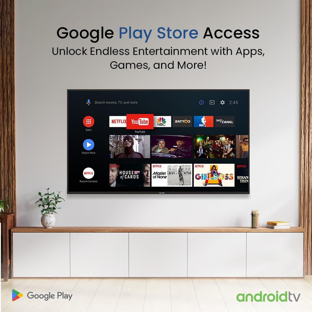 STAR TRACK LED Smart TV, HD, 43 Inch, Android 14.0, T2S2, A+ Screen, WiFi, MIRACAST, Netflix, YouTube, Prime Video, HDMI, USB Comes with Edgeless frame(43)