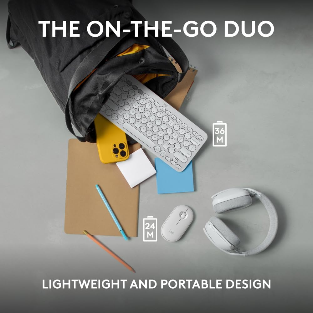 Logitech Pebble 2 Combo, Wireless Keyboard and Mouse, Quiet and Portable, Customisable, Logi Bolt, Bluetooth, Easy-Switch for Windows, macOS, iPadOS, Chrome - White