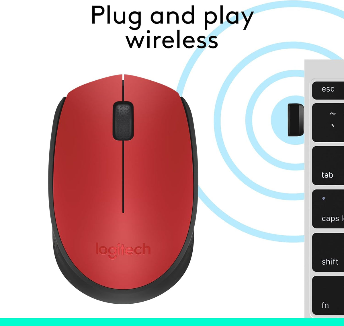 Logitech M171 Wireless Mouse for PC, Mac, Laptop, 2.4 GHz with USB Mini Receiver, Optical Tracking, 12-Months Battery Life, Ambidextrous - Red