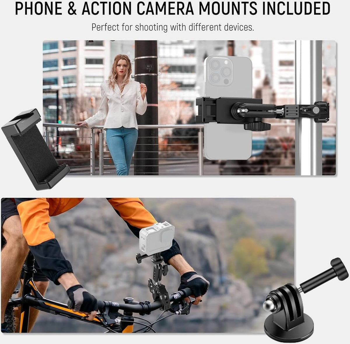 Neewer Super Clamp with 3" Dual Ballhead Magic Arm, Cold Shoe, 1/4" 3/8" Threads, Phone/Action Camera Mount Adapter for Desk Tripod Tube Crossbar Gimbal Rods Compatible with SmallRig GoPro DJI, ST83