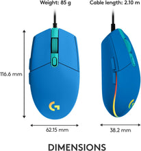 Logitech G203 2nd Gen Wired Gaming Mouse, 8,000 DPI, Rainbow Optical Effect LIGHTSYNC RGB, 6 Programmable Buttons, On-Board Memory, Screen Mapping, PC/Mac Computer and Laptop Compatible - Blue